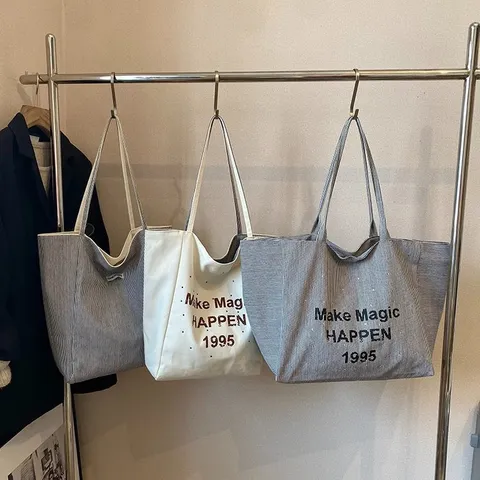 Damen Nylon Große Kapazität Tragetasche Buchstaben Drucken Schultertasche Casual Streifen Segeltuch Stil Schultasche Für Studenten Arbeit