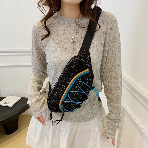 Women Sporty Fashion Waist Bag Nylon Contrast Color Chest Bag Streetwear Crossbody Bag Small Design Fanny Pack Daily Shoulder Bag