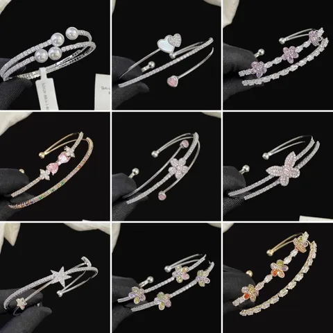 Bracciale Rigido in Zirconia Multistrato a Forma di Fiore per Donna Elegante Bracciale con Strass e Perle Gioielli di Nicchia