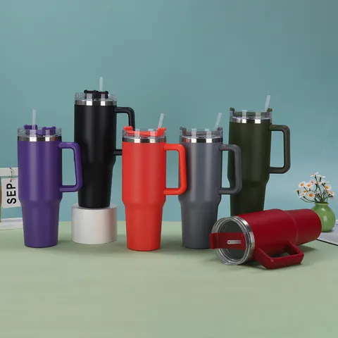 40oz Stainless Steel Vacuum Insulated Tumbler With Handle And Straw Double Wall Portable Car Thermal Coffee Mug Ice Bully Cup