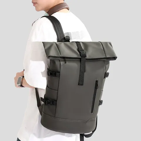 Roll Top Laptop Backpack Waterproof Oxford Cloth Large Capacity Business Casual Men Women Travel Outdoor Fashion Rucksack