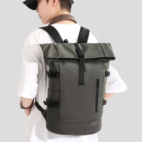 Roll Top Laptop Backpack Waterproof Oxford Cloth Large Capacity Business Casual Men Women Travel Outdoor Fashion Rucksack