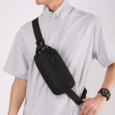Marsupio da Uomo in Tessuto Oxford Techwear Impermeabile Espandibile Borsa da Petto Multifunzione Tattica Tracolla per Outdoor Viaggio Casual Quotidiano