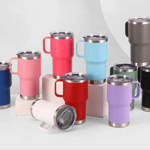 Ανοξείδωτο Θερμομονωτικό Pot 20oz Με Λαβή και Καπάκι Καλαμακιού Φορητή Κούπα Καφέ Ταξιδιού Αυτοκινήτου Μεγάλης Χωρητικότητας