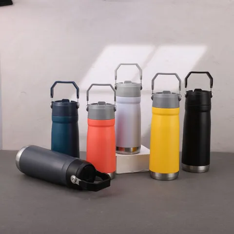 304 Edelstahl Vakuumisolierte Wasserflasche Mit Tragbarem Griff Outdoor Sportflasche Matte Oberfläche Auslauffreie Thermoskanne