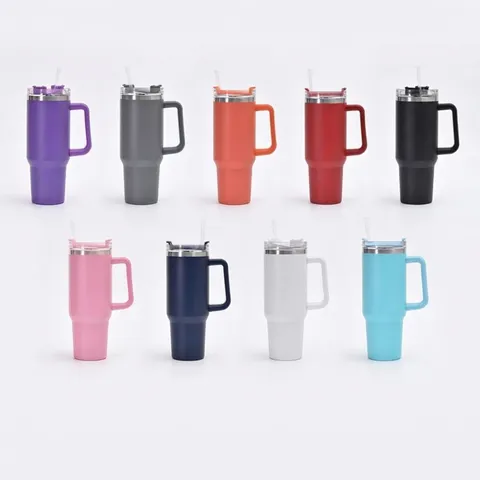 40oz Stainless Steel Vacuum Insulated Tumbler With Handle And Straw Double Wall Portable Car Thermal Coffee Mug Ice Bully Cup