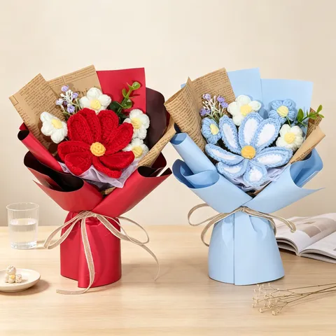 Bouquet de Fleurs de Cosmos en Laine Tricoté à la Main Fleurs Artificielles pour la Fête des Mères Saint-Valentin Cadeau d'Anniversaire