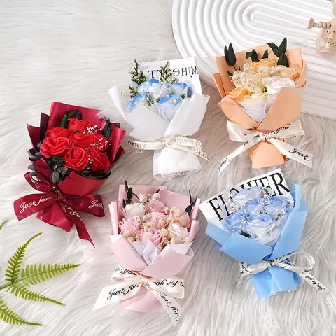 Mini Soap Flower Bouquet Preserved Dried Flowers Artificial Rose Sunflower Graduation Valentine Day Gift Decor