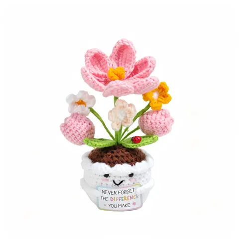 Plante en Pot de Tournesol Tricotée au Crochet Fait Main Mignon Visage Smiley Décor de Bureau Énergie Positive Ornement de Fleur en Fil Cadeau