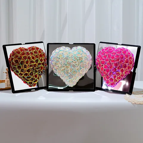 Rose Préservée Haut-Parleur Bluetooth Lumineux Cœur Miroir Boîte Cadeau Saint-Valentin Romantique Fleur Décoration
