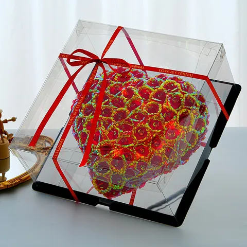 Rose Préservée Haut-Parleur Bluetooth Lumineux Cœur Miroir Boîte Cadeau Saint-Valentin Romantique Fleur Décoration