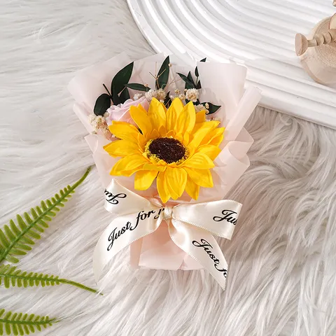 Mini Soap Flower Bouquet Preserved Dried Flowers Artificial Rose Sunflower Graduation Valentine Day Gift Decor