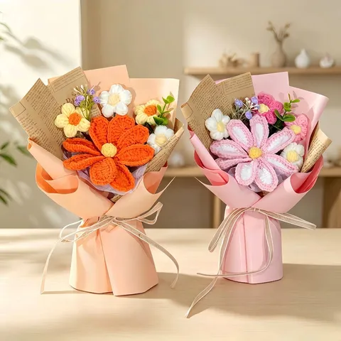 Bouquet de Fleurs de Cosmos en Laine Tricoté à la Main Fleurs Artificielles pour la Fête des Mères Saint-Valentin Cadeau d'Anniversaire