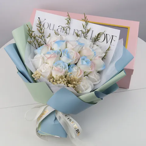 Ramo de Flores de Jabón de Rosas Hecho a Mano Caja de Regalo Con Aliento de Bebé Seco Flor Eterna Para Decoración de Boda San Valentín