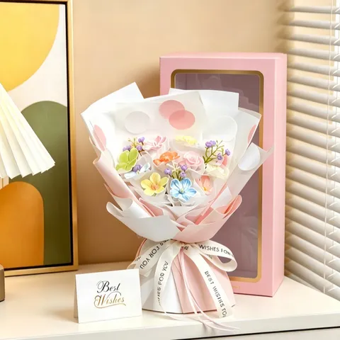 Ramo de Flores de Cerámica Hecho a Mano Caja de Regalo Flores Artificiales Rosa Orquídea Con Lindo Oso Para San Valentín Cumpleaños