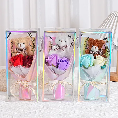 Artificial Rose Soap Flower Teddy Bear Gift Box Valentine's Day Mother's Day Anniversary Romantic Gift For Women Girls Teddy Bear Bouquet With Box
