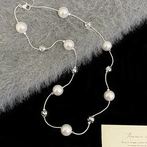Handmade Artificial Pearl Gypsophila Beaded Necklace For Women Elegant Light Luxury Copper Bead Adjustable Choker Chain Jewelry