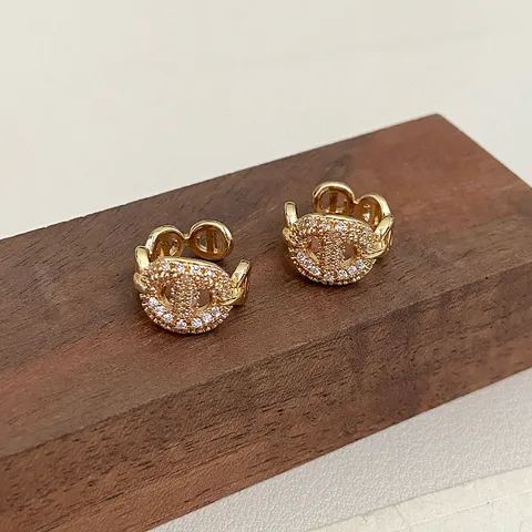 Pave Rhinestone Anchor Chain Shape Ear Cartilage Clip No Piercing Copper Alloy Gold Plated Fashion Jewelry Clip Earrings Women