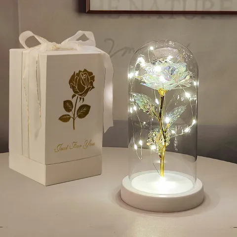 Luce a LED a Forma di Rosa Cupola di Vetro Luce Notturna Fiore Artificiale Scatola Regalo Decorazione Per San Valentino Natale