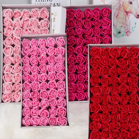 Cabezas de Rosa de Flores de Jabón Románticas Con Base Para Ramos de Boda DIY y Decoración de Cajas de Regalo Decoración Floral Artificial
