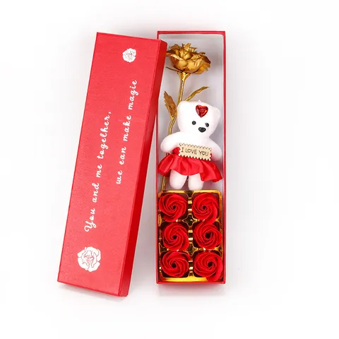Valentinstag Künstliche Rose Geschenkbox Mit 24K Goldfolie Rose Plüschbär Seifenblumen Romantisches Geschenk Für Damen Hochzeit