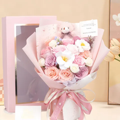 Simulation Manta Rose Soap Flower Bouquet Gift Box Set With Plush Bear Romantic Valentine Day Gifting Wedding Anniversary Presents For Women