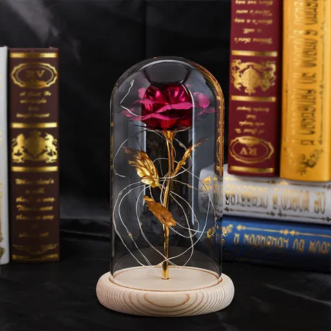 Rosa Galaxia Artificial En Cúpula De Vidrio Luz LED Romántica Flor De Pan De Oro Caja De Regalo Para Decoración Del Día De San Valentín