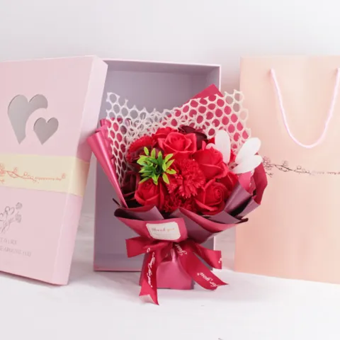Juego de Caja de Regalo de Ramo de Rosas y Claveles de Jabón Artificial para San Valentín Día de la Madre Boda Aniversario