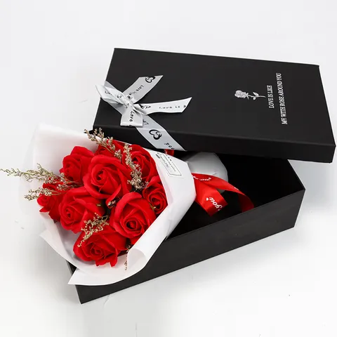 Handmade Scented Soap Flower Rose Bouquet Luxury Gift Box Set With Tote Bag Greeting Card Romantic Valentine Day Anniversary Birthday Surprise Gift For Lover Women Friends