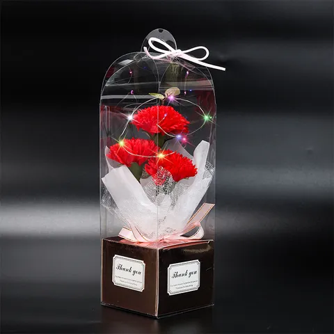 Bouquet de Fleurs de Carnation en Savon Artificiel Boîte Cadeau Avec Lumières LED Cadeau Romantique de Fête des Mères
