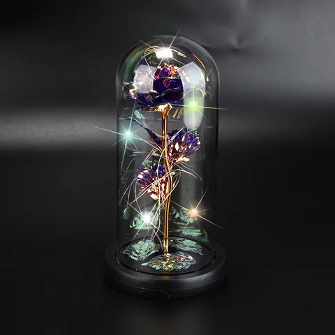 Eternal Rose Flower Glass Dome LED Night Light Valentine's Day Romantic Gift Artificial Flower Home Decor Table Lamp