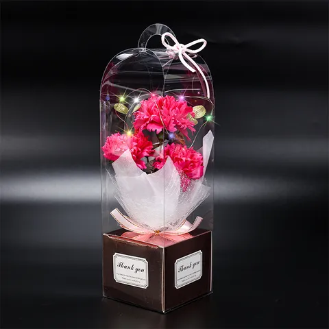 Bouquet de Fleurs de Carnation en Savon Artificiel Boîte Cadeau Avec Lumières LED Cadeau Romantique de Fête des Mères