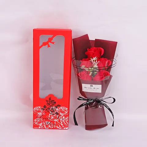 Artificial Soap Rose Flower Bouquet Gift Box 5 Heads Roses With Long Gift Box For Valentine Day Mother Day Wedding Party Gifting