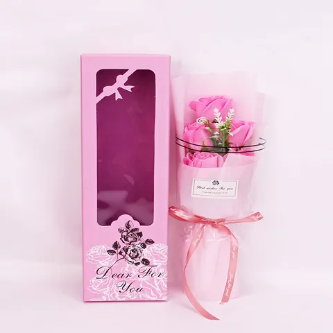 Artificial Soap Rose Flower Bouquet Gift Box 5 Heads Roses With Long Gift Box For Valentine Day Mother Day Wedding Party Gifting