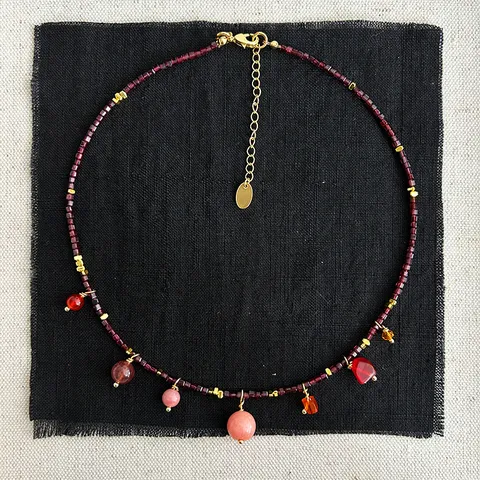 Retro Granat Perlenkette Für Damen Lange Kurze Pullover Kette Ethno Stil Handgefertigte Edelstein Anhänger Halskette Schmuck