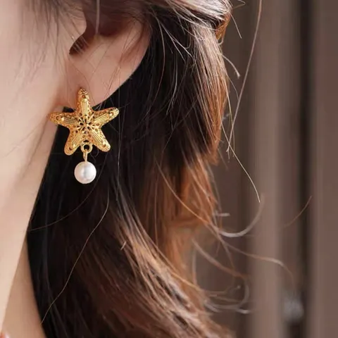 Asymmetrische Seestern Muschel Ohrstecker Mit 925 Sterlingsilber Stift Vergoldet Hohl Ozean Strand Ohrringe Für Damen