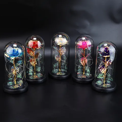 Eternal Rose Flower Glass Dome LED Night Light Valentine's Day Romantic Gift Artificial Flower Home Decor Table Lamp