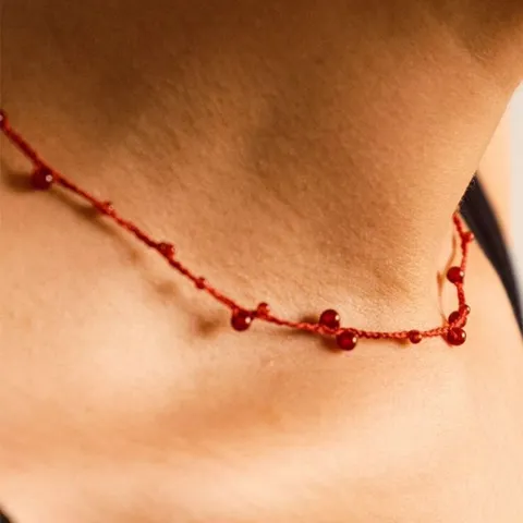 Handmade Cotton Linen Red Cord Necklace Bracelet With Red Agate Beads Good Luck Jewelry Gift For Women Friends Ethnic Style