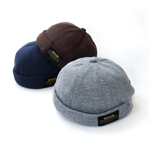 Unisex Strick Docker Mütze Seemannsmütze mit Buchstaben Patch Retro Rollkragen Mütze Für Herren Damen