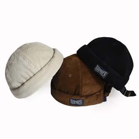 Vintage Corduroy Docker Hat For Men Women Retro Landlord Cap Adjustable Skullcap Streetwear Beanie Brimless Hat Accessory