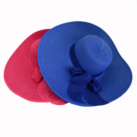 Women Wide Brim Straw Sun Hat Elegant Bow Knot Beach Foldable Summer Hat Outdoor Travel Sun Protection Leisure Vacation Cap
