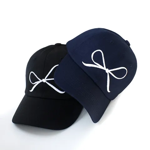 Damen Casual Baumwoll Baseballkappe Schleife Bestickung Suesse Stil Verstellbar Sonnenschutz Hut Outdoor Sport Hut