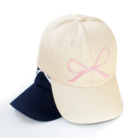 Damen Casual Baumwoll Baseballkappe Schleife Bestickung Suesse Stil Verstellbar Sonnenschutz Hut Outdoor Sport Hut