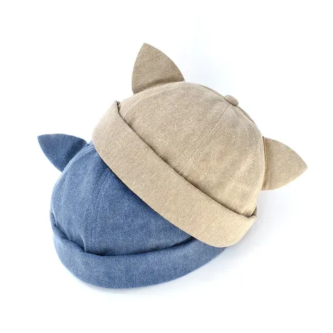 Unisex Casual Cotone Berretto Docker Carino Orecchie di Gatto Senza Tesa Skull Cap Tinta Unita Per Uomo Donna