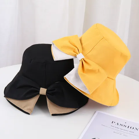 Chapeau Bob Femme Style Coréen avec Nœud et Fente Protection Solaire Large Bord Mélange Polyester Chapeau de Plage Été Mode