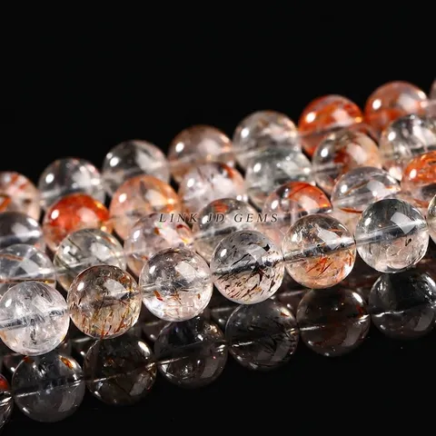 Natuurlijke Ijsheldere Zwart Goud Super Seven Kristallen Losse Kralen Ronde Edelsteen Strand Voor DIY Sieraden Maken