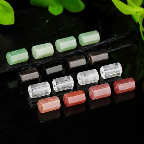 Natural Crystal Hexagonal Pillar Beads For DIY Jewelry Making Strawberry Quartz Obsidian White Crystal Polished Loose Stone