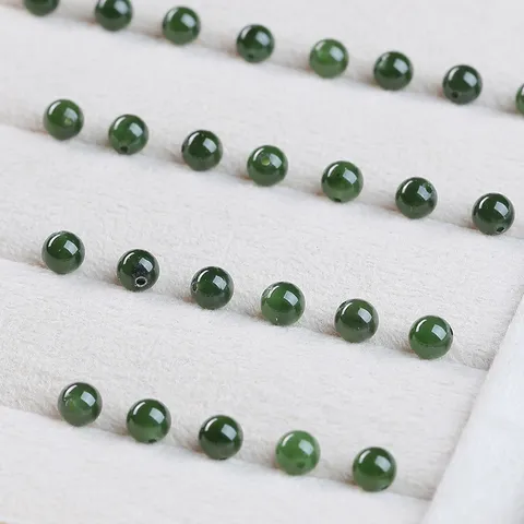 Natural Spinach Green Nephrite Jade Beads Polished Round Loose Gemstone Beads For DIY Jewelry Making Crafts Accessory