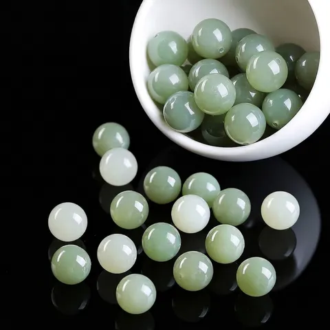 Natural Hetian Jade Loose Beads Round Nephrite Stone Beads For Jewelry Making DIY Bracelet Necklace Accessories Polished Gemstone