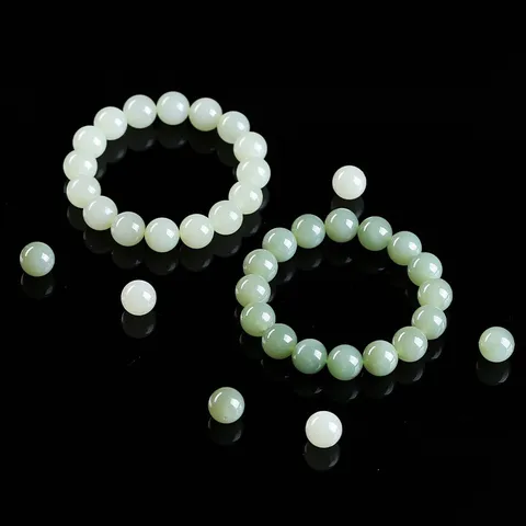 Natural Hetian Jade Loose Beads Round Nephrite Stone Beads For Jewelry Making DIY Bracelet Necklace Accessories Polished Gemstone